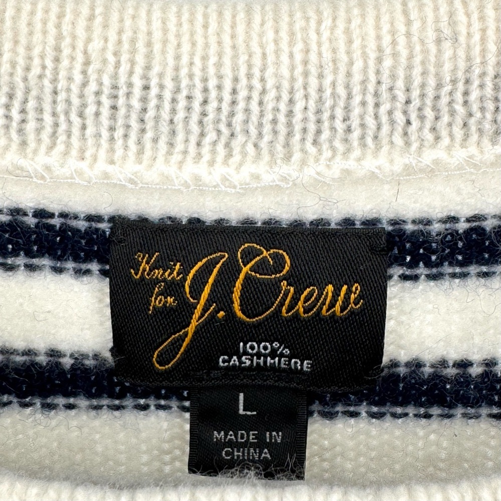 J. Crew Men’s Midweight Cashmere Boatneck Sweater Cream Navy Striped Size L - Picture 4 of 11
